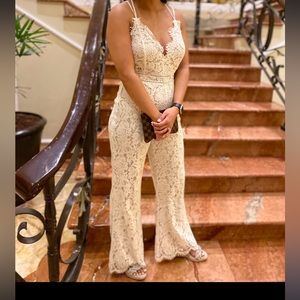White lace jumpsuit.